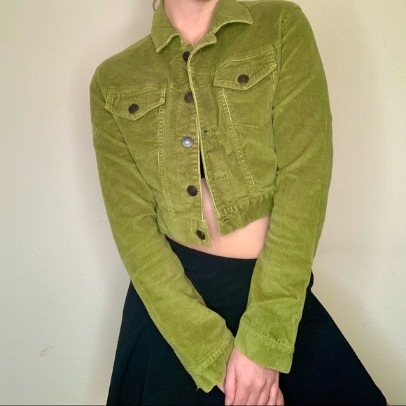 Authentic Vintage Y2K Green Corduroy Cropped Jacket - Picture 1 of 10